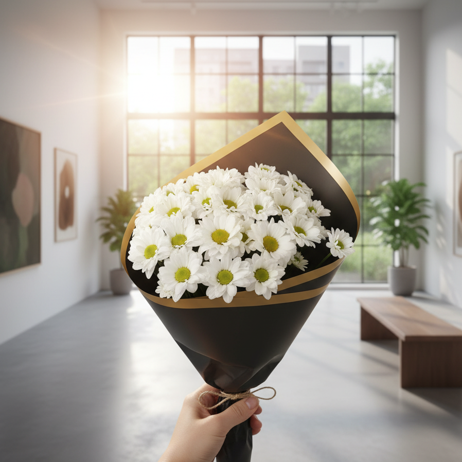 Siyah Zarfta Papatya Buketi