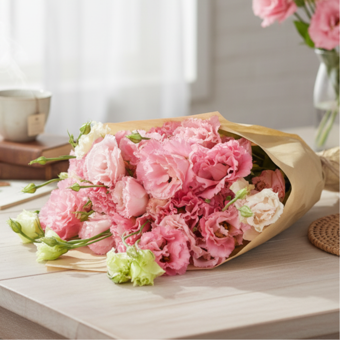 Kraft Pembe Lisyantus Buketi