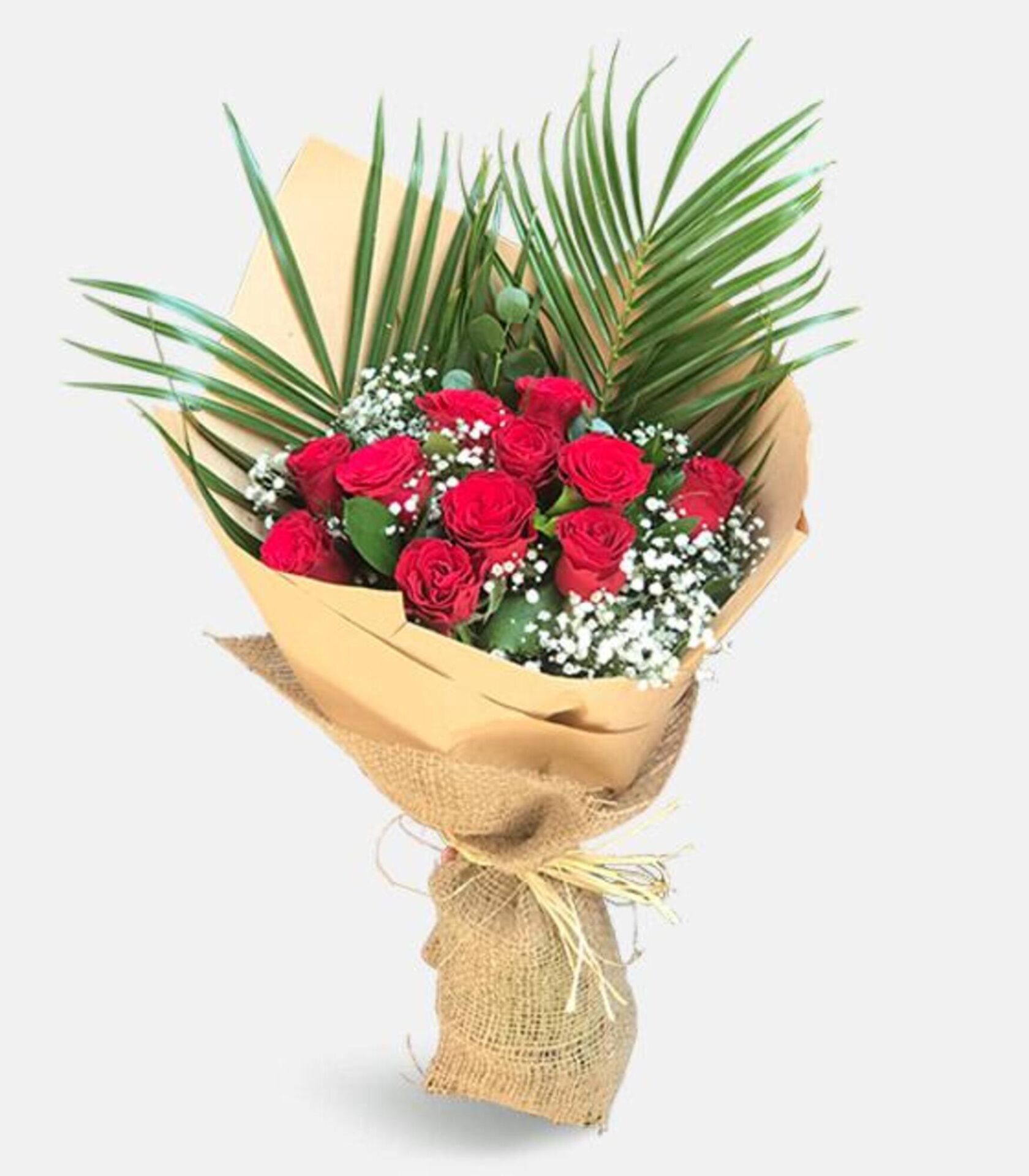 Kahverengi Ambalaj Kağıdında 11 Kırmızı Gül Buketi