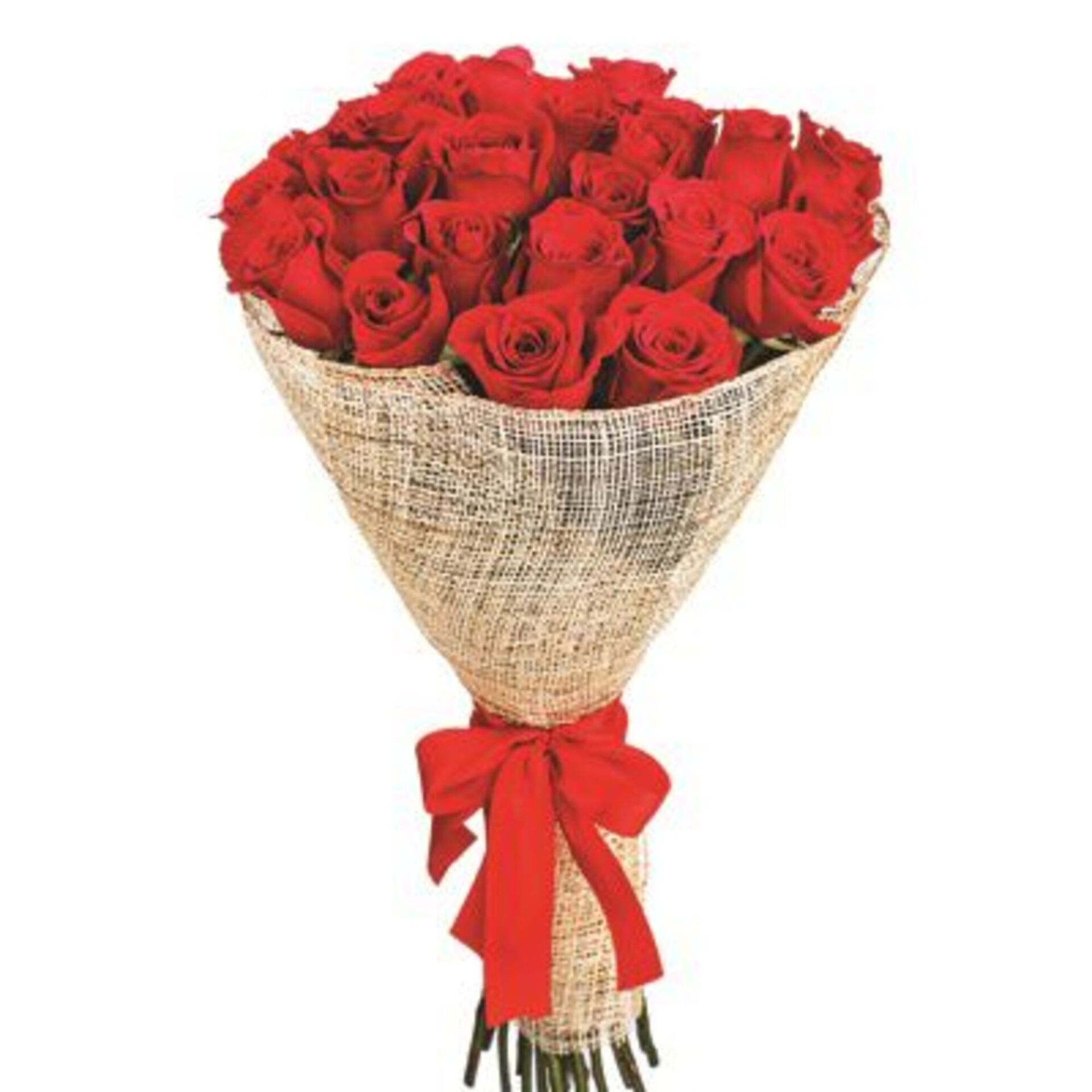 Hasır Ambalaj Kağıdında 20 Kırmızı Gül Buketi