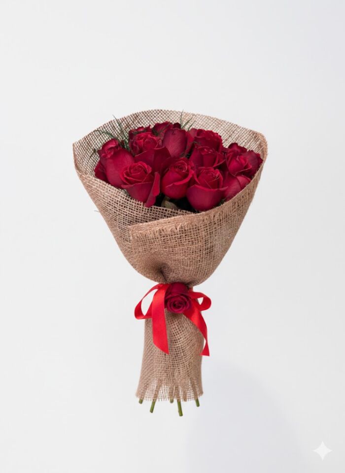 Hasır Ambalaj Kağıdında 20 Kırmızı Gül Buketi