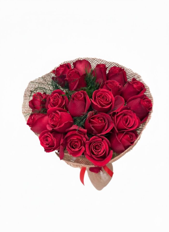 Hasır Ambalaj Kağıdında 20 Kırmızı Gül Buketi