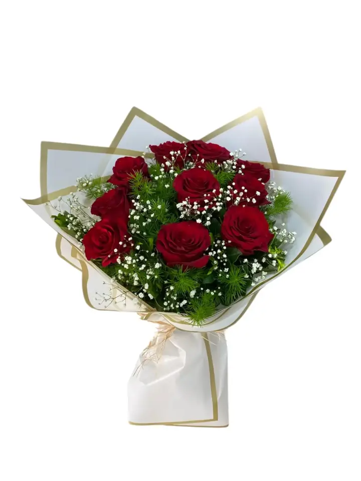 Beyaz Ambalajda 10 Kırmızı Gül Buketi